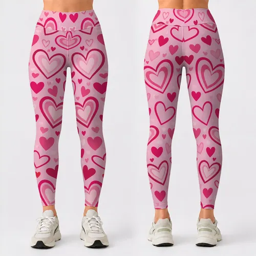 Pink Heart Motifs For Yoga, Pilates And Everyday Wear For Women Leggings
