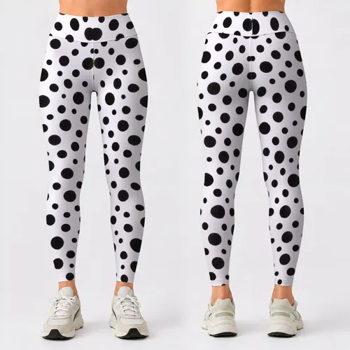 Dusty Blue Black Polka Dots for Yoga Pilates and Everyday Casual Style Leggings