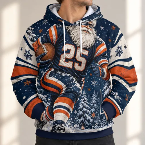 Santa Football Player Holiday Game Day Christmas Party Gift for Men and Winter Fans All-over Print Hoodie (Lightweight)