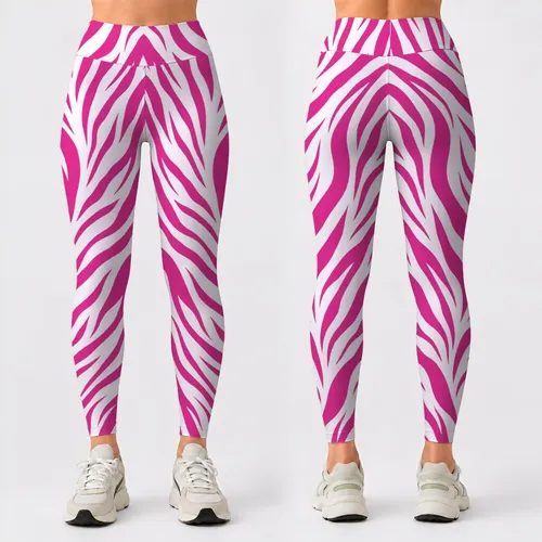 Magenta Zebra Stripes for Yoga, Pilates, and Bold Everyday Fitness Style for Women Leggings