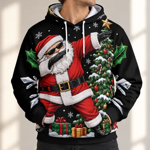 Dabbing Santa, Evergreen Tree and Gifts for Playful Christmas Celebrations All-over Print Hoodie (Lightweight)