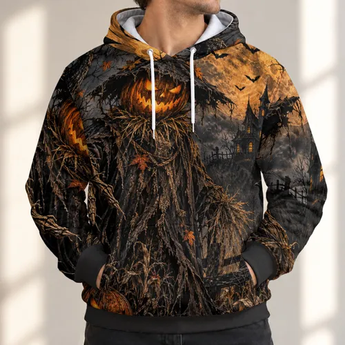 Jack-O'-Lantern Scarecrow and Haunted Moon for Halloween Fall Night Gatherings All-over Print Hoodie (Lightweight)