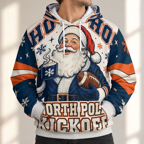 Santa Football Holiday Cheer for Christmas Game Day Gatherings and Winter Parties with Cocoa All-over Print Hoodie (Lightweight)