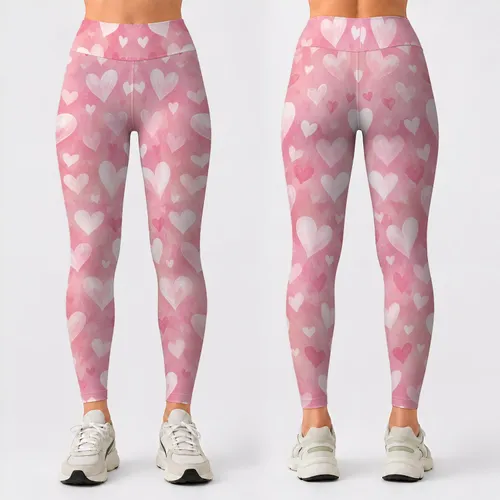Soft Pink And Ivory Hearts For Yoga, Pilates, And Everyday Active Living For Women Leggings