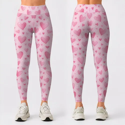 Soft Pink Hearts for Yoga, Pilates, Walking and Casual Everyday Style for Women Leggings