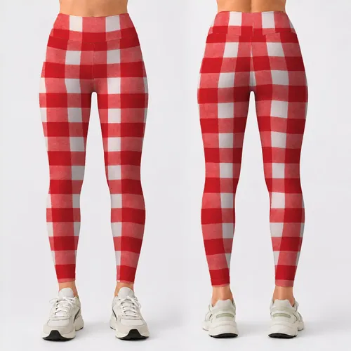 Red And White Gingham Checks For Yoga, Pilates And Everyday Casual Style Leggings