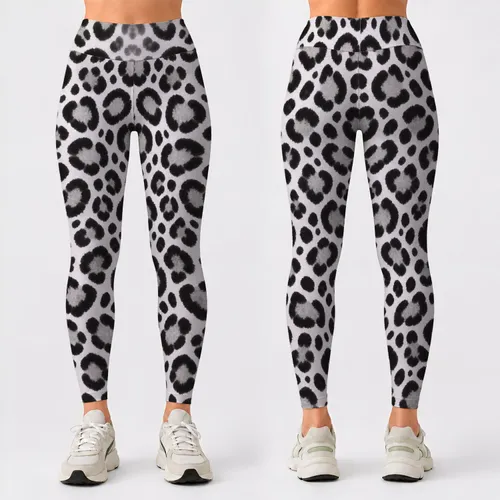 Black Gray Leopard Spots for Yoga, Pilates, and Everyday City Style Leggings