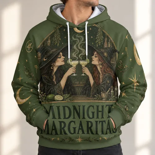 Two Witches Toasting Under a Crescent Moon for Halloween and Cozy Autumn Nights All-over Print Hoodie (Lightweight)