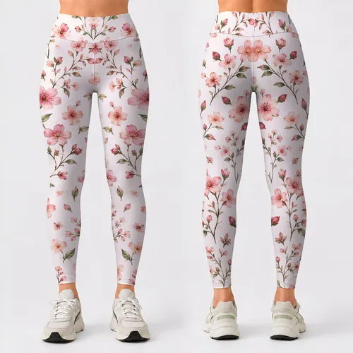 Blush Cherry Blossoms for Yoga Pilates and Everyday Spring Style Leggings