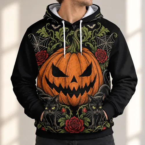 Double Black Cats and Jack-O'-Lantern for Spooky Halloween Nights and Fall Gatherings All-over Print Hoodie (Lightweight)