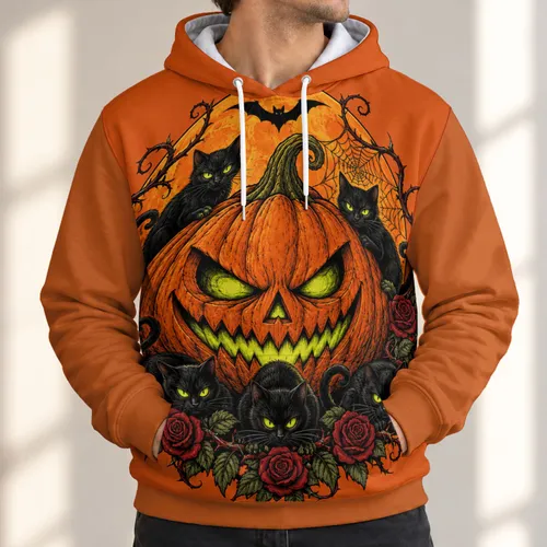Spooky Pumpkin, Black Cats and Roses for Halloween Nights and Autumn Celebrations All-over Print Hoodie (Lightweight)
