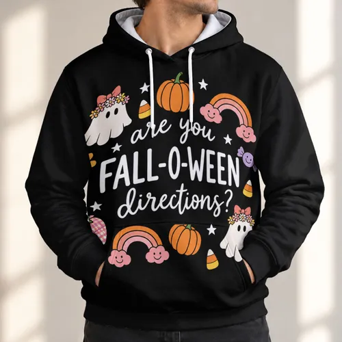 Cute Halloween Ghosts, Pumpkins and Candy Corn for Cozy Autumn Seasonal Style All-over Print Hoodie (Lightweight)