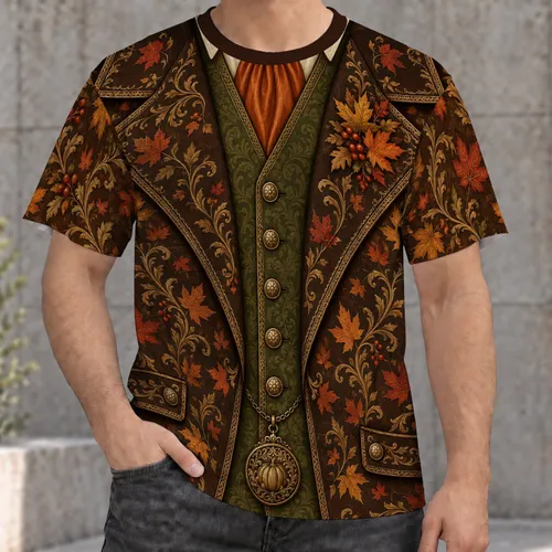 Autumn Maple Leaf Pumpkin Faux Suit for Thanksgiving Gatherings and Fall Celebrations All-over Print Unisex T-shirt