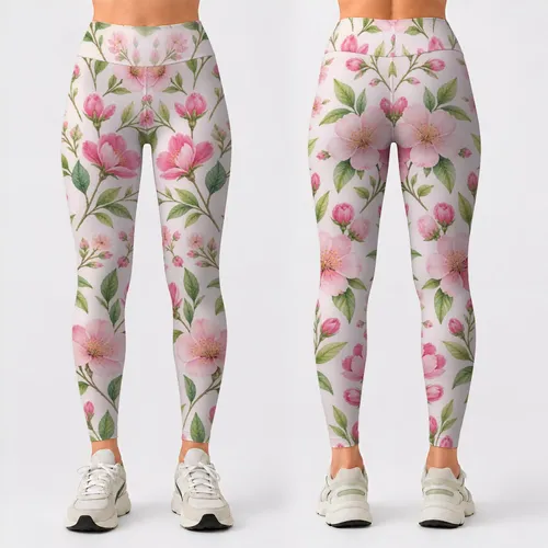 Pink Tulip Floral Blooms for Yoga, Pilates, and Everyday Activewear Style for Women Leggings