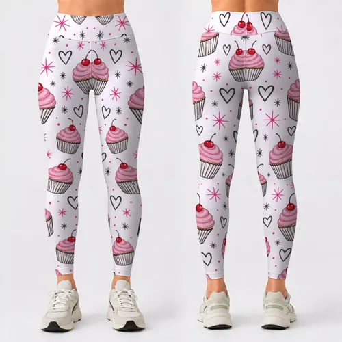Pink Cupcake Hearts for Sweet Everyday Style and Playful Fitness Looks Leggings