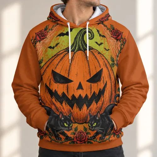 Pumpkin and Black Cats for Halloween Parties and Cozy Autumn Nights for Cat Lovers All-over Print Hoodie (Lightweight)