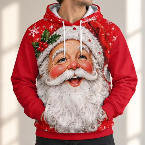 Sparkling Santa Face with Snowflakes for Christmas Parties and Cozy Holiday Gatherings All-over Print Hoodie (Lightweight)
