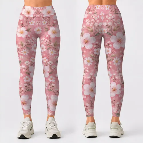 Blush Pink Daisies for Yoga, Pilates and Everyday Casual Style Leggings