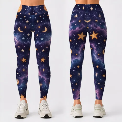 Apricot Stars And Teal Starlight For Yoga, Pilates, And Everyday Outings Leggings