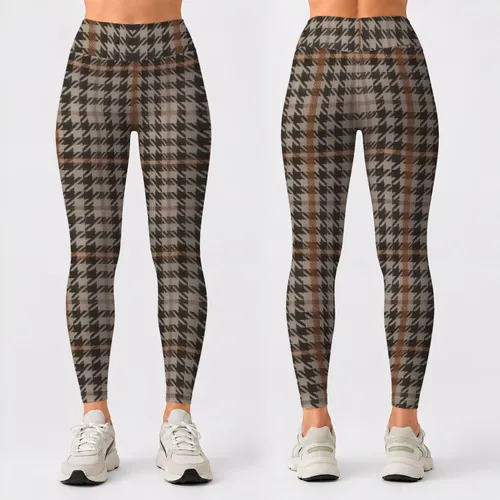Ivory Charcoal Houndstooth Checks for Pilates Gym Commuting and Everyday Wear Leggings