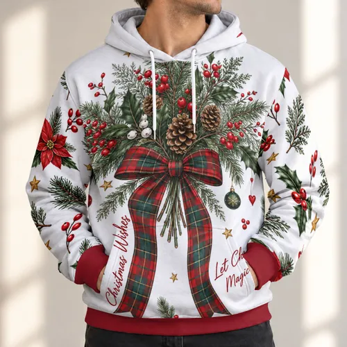 Christmas Evergreen Bow and Berry Bouquet for Festive Holiday Gatherings and Winter Cheer All-over Print Hoodie (Lightweight)