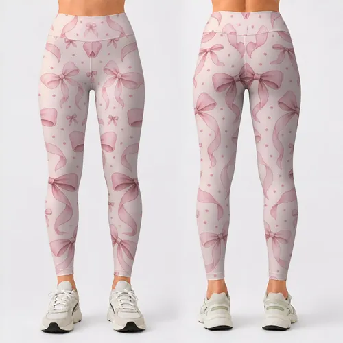Blush Pink Bows and Rose Dots for Studio Sessions and Everyday Wear Leggings