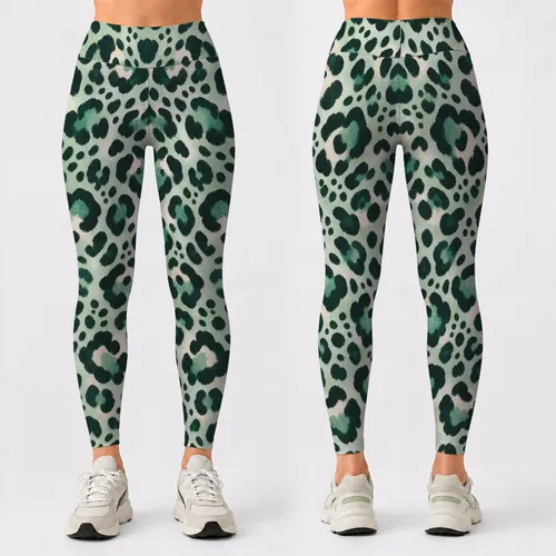 Emerald Green Leopard Spots for Pilates, Gym Training and Everyday Activewear for Women Leggings