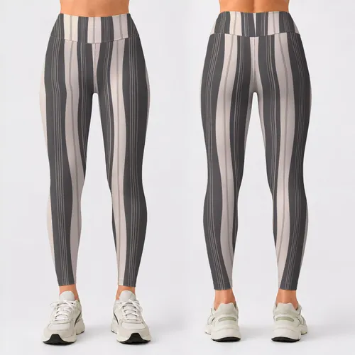 Ivory And Charcoal Vertical Pinstripes For Yoga Sessions And Everyday City Wear Daily Leggings