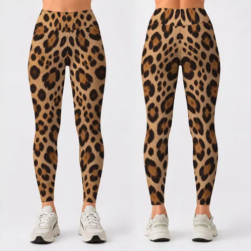 Warm Tan and Black Leopard Spots for Yoga, Gym Training and Everyday Activewear Style Leggings