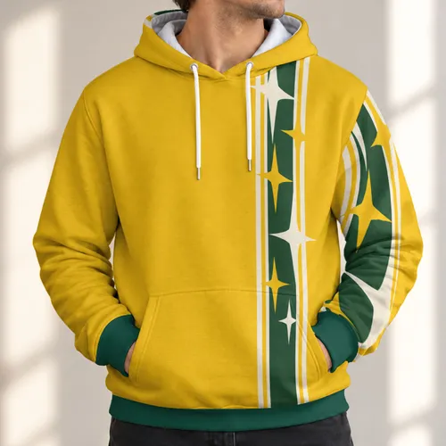 Golden Yellow Green Stripe Starburst Style for Office Commutes and Casual Days All-over Print Hoodie (Lightweight)