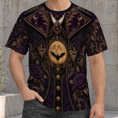 Gothic Bat Moon Rose Suit Motif for Halloween Night Celebrations All-over Print Unisex T-shirt