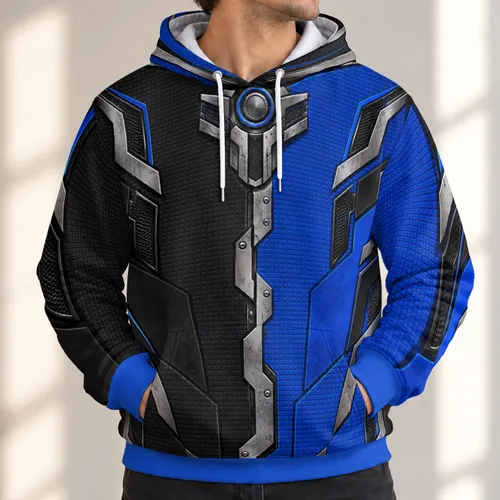 Cybernetic Black and Blue Split Armor for Futuristic Commuting and Streetwear Style All-over Print Hoodie (Lightweight)