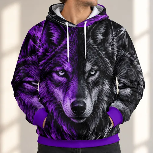 Split-Face Wolf Portrait for Bold Outdoor Style and Everyday Casual Wear for Wildlife Fans All-over Print Hoodie (Lightweight)