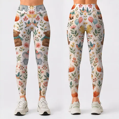 Cute Woodland Animals And Wildflowers For Yoga, Pilates, And Everyday Adventures Leggings