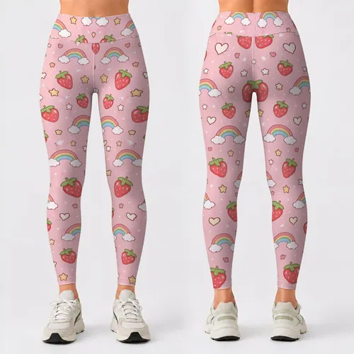 Pink Strawberry Rainbows for Yoga, Pilates, and Everyday Outings Leggings
