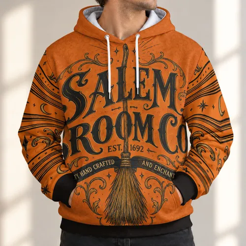Vintage Salem Broom Co. Halloween Keepsake for Autumn Night Celebrations All-over Print Hoodie (Lightweight)