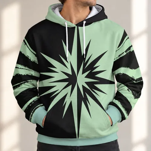 Split Black and Mint Starburst for Modern Streetwear and Casual Everyday Commuting All-over Print Hoodie (Lightweight)