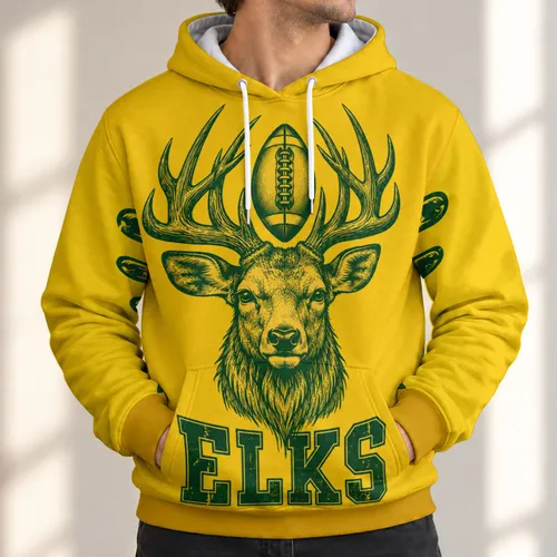 Elk Head with Football Between Antlers for Autumn Game Day and Outdoor Fans All-over Print Hoodie (Lightweight)