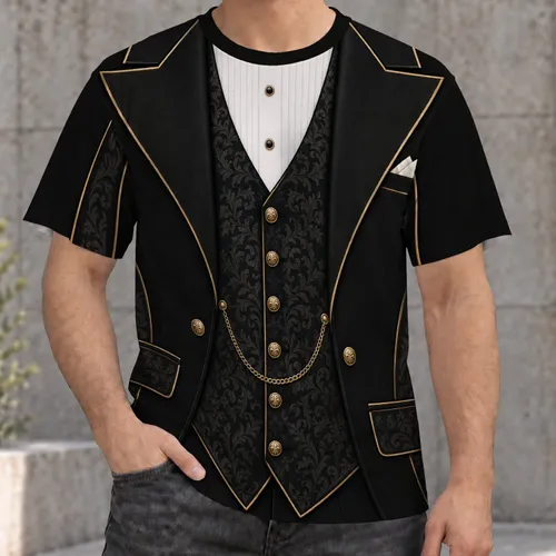 Black Tuxedo Waistcoat With Gold Trim For Weddings And Formal Banquets All-over Print Unisex T-shirt