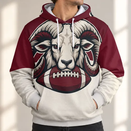 Curled-Horn Ram Football Emblem for Autumn Game Days and Everyday Casual Style Fans All-over Print Hoodie (Lightweight)