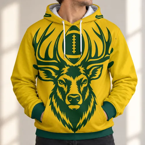 Elk Head and Football Antlers for Autumn Game Day and Casual Outdoor Wear All-over Print Hoodie (Lightweight)