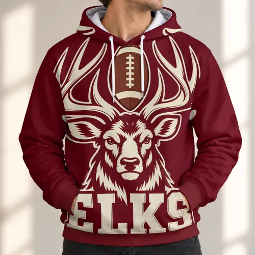 Elk Head And Football Antlers For Autumn Game Day And Casual Fan Style All-over Print Hoodie (Lightweight)