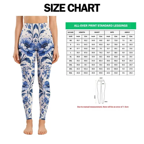 Blue White Wildflower Blooms for Yoga Pilates and Everyday Wear Leggings