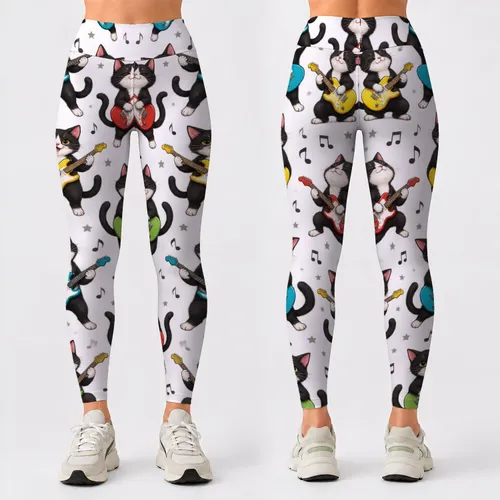 Playful Guitar-Playing Cats for Yoga, Pilates, and Everyday Adventures Leggings