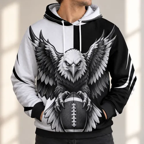 Bald Eagle Clutching Football for Game Day, Tailgates and Everyday Casual Style for Fans All-over Print Hoodie (Lightweight)