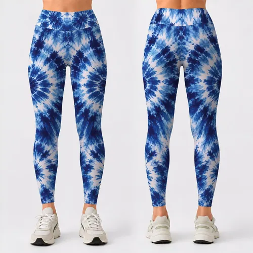 Blue White Tie Dye Shibori for Yoga Pilates and Everyday Studio Style Leggings