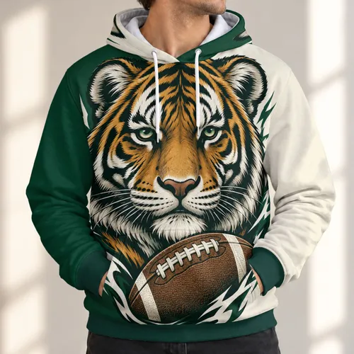 Fierce Tiger Football Emblem for Game Day and Everyday Casual Wear All-over Print Hoodie (Lightweight)