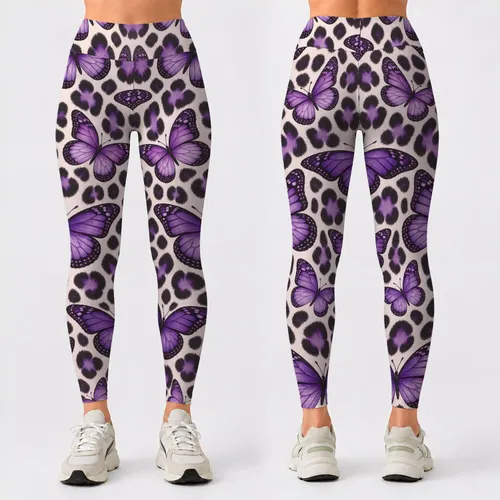 Purple Butterfly and Leopard Spots for Yoga, Pilates and Everyday Style Leggings