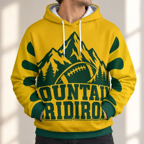 Mountain Football and Pine Trees for Autumn Game Days and Outdoor Weekend Wear for Fans All-over Print Hoodie (Lightweight)