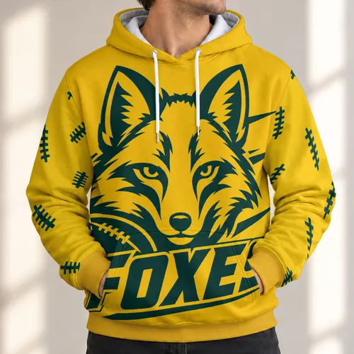 Golden Fox Head and Football Spirit for Autumn Game Days and Everyday Fan Style All-over Print Hoodie (Lightweight)
